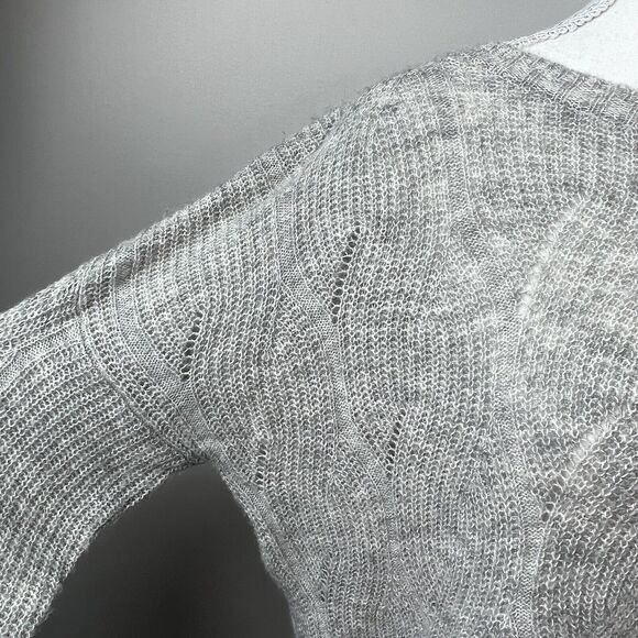 Anthropologie Gray Pointelle Knit Pullover Sweater Size XS Boxy Cropped Cable - Picture 4 of 11